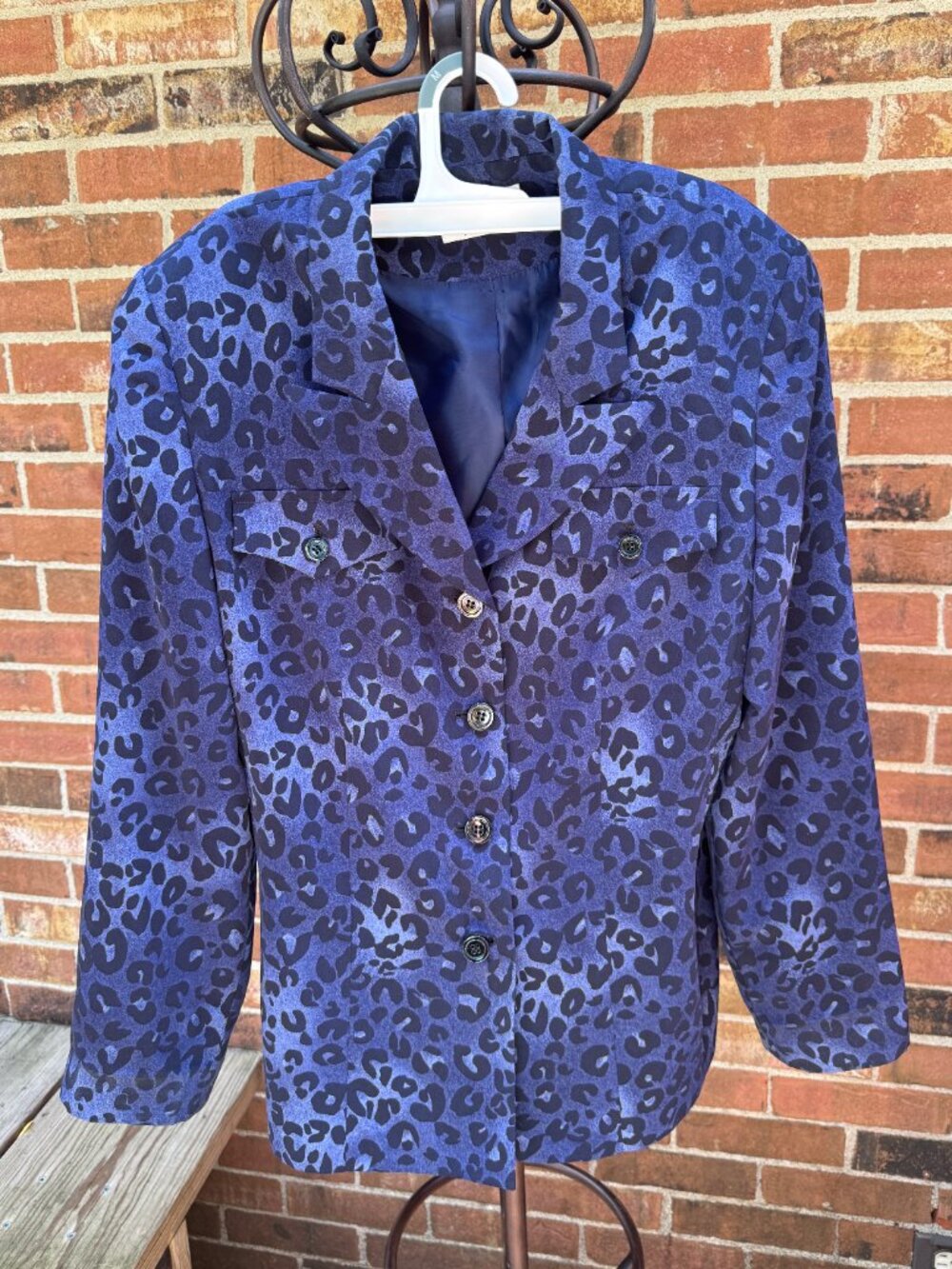 Kasper A.S.L. Blue Leopard Print Vintage Blazer Jacket - Size 14
